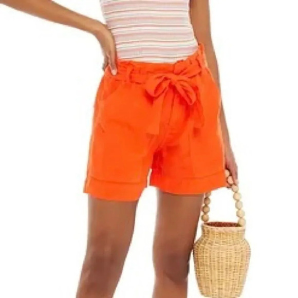 Joie Daynna Orange Paper Bag Shorts in Papaya - Picture 2 of 9